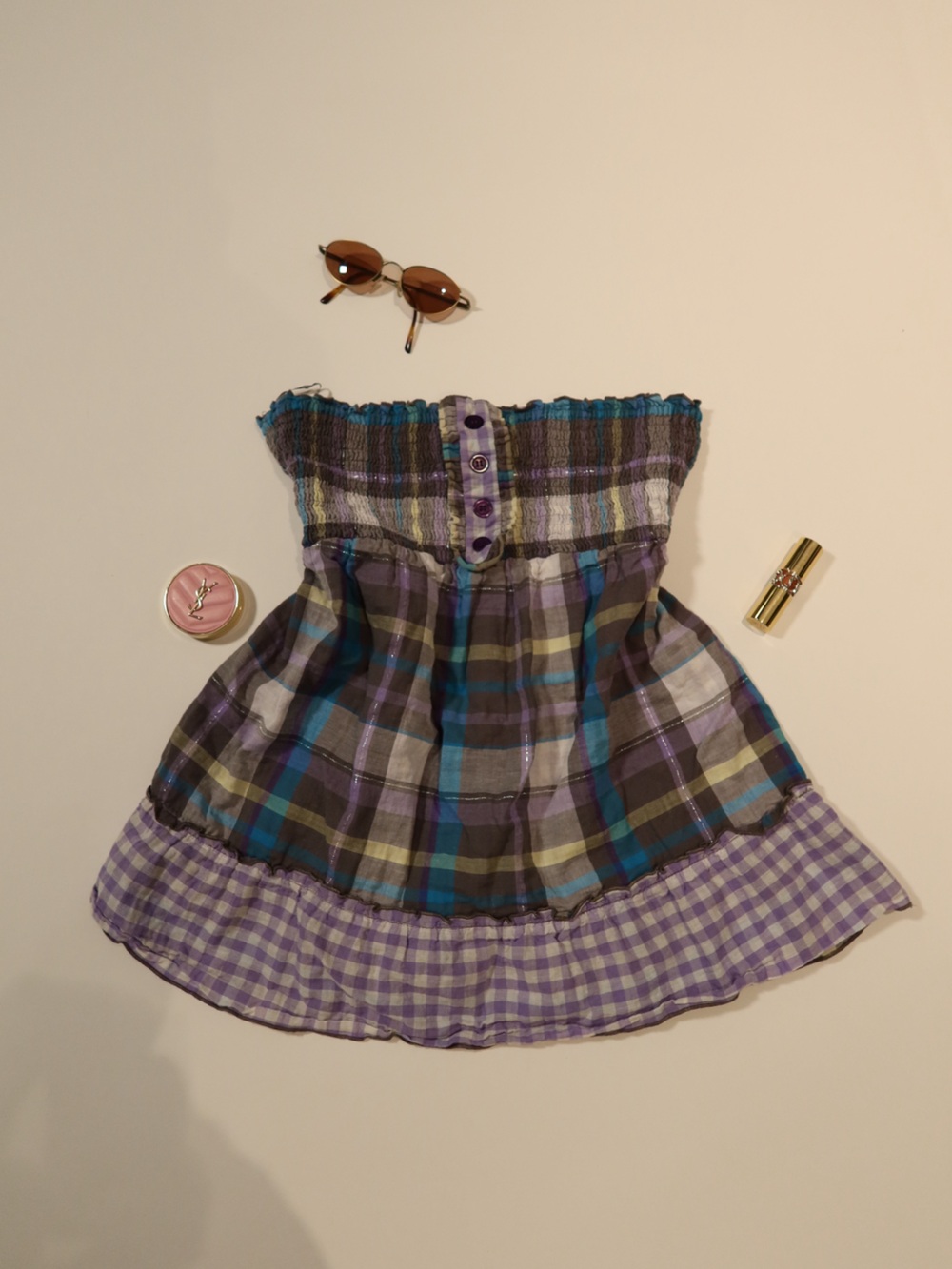Y2K 725 Originals Plaid Strapless Babydoll Top – Size XL